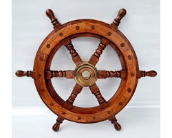 Houten stuurwiel ST1 met messing middenstuk diameter 33 cm - nautische boot - wanddecoratie - maritieme decoratie - scheepsstuurwiel - hangend ornament - A WOODEN STEERING WHEEL