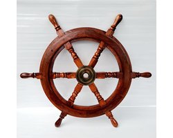 Houten stuurwiel ST3 met messing middenstuk diameter 60 cm - nautische boot - wanddecoratie - maritieme decoratie - scheepsstuurwiel - hangend ornament - A WOODEN STEERING WHEEL