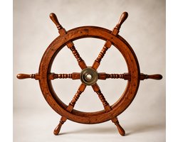 Houten stuurwiel ST44108 met messing middenstuk diameter 77 cm groot stuur - nautische boot - wanddecoratie - maritieme decoratie - scheepsstuurwiel - hangend ornament - A WOODEN STEERING WHEEL