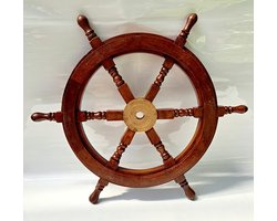 Houten stuurwiel ST7500 met messing middenstuk diameter 60 cm - nautische boot - wanddecoratie - maritieme decoratie - scheepsstuurwiel - hangend ornament - A WOODEN STEERING WHEEL