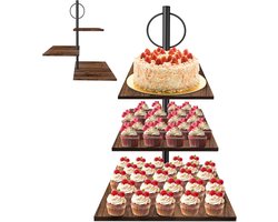 Houten taart- en cupcake-standaard - etagère voor desserts - donuts - koekjes - macarons - fruit - bruiloft - verjaardag - themafeest - taartstandaard - decoratie (3 etages - vierkant))
