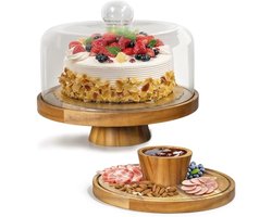 Houten Taartplateau Met Deksel 2-in-1 Taartplateau Met Voet 30 Cm Ronde Taartplaat Met Glas Taartstandaard Taartbel Taartdraaischijf Voor Bakken En Decoreren - HOUT — voor dagelijks gebruik