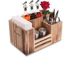 Houten Tafel Butler met 8 Vakken voor Bestek, Servetten en Kruiden