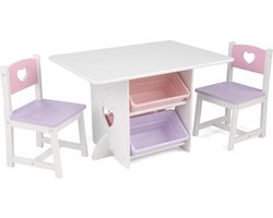 Houten tafel met 2 stoelen en opbergbakken voor kinderslaapkamer - Wit en pastelkleuren - KidKraft 26913 Heart Set auto tafeltje kind