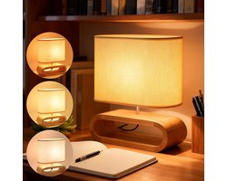 Houten Tafellamp met Linnen Kap - Landelijk & Vintage Nachtlampje met E27 Fitting