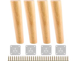 Houten tafelpoten van 20 cm - meubelpoten schuin - kastpoten - meubelpoten met montageplaten - schroeven - bank - kasten - bed - stoelen - tafels