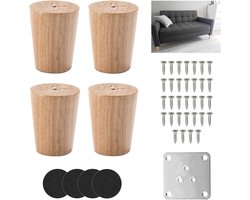 Houten Tafelpoten voor Meubels - Ronde Poten met Rubber Pads en Montagemateriaal
