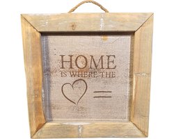 Houten tegel / Schilderijtje - Home is where the heart is - Schilderij - Wooden tile - Woonaccessoires - Woonaccessoire - Wandhanger - Wand decoratie - Kunst - Schilderkunst - Artist - Decoratie - Landelijk - Sfeer - Huiselijk - Thuis - Hart - Living
