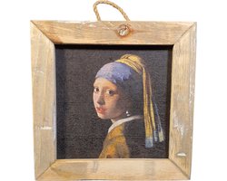 Houten tegel / Schilderijtje - Meisje met de parel - Schilderij - Wooden tile - Girl with the pearl - Woonaccessoires - Woonaccessoire - Wandhanger - Wand decoratie - Kunst - Schilderkunst - Artist - Decoratie - Landelijk - Sfeer - Sober - Living