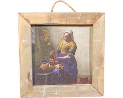 Houten tegel / Schilderijtje - Melkmeisje | Melk meisje | Milk maid | Art - Schilderij - Wooden tile - Woonaccessoires - Woonaccessoire - Wandhanger - Wand decoratie - Kunst - Schilderkunst - Artist - Decoratie - Landelijk - Sfeer - Plantjes - Living