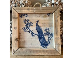 Houten tegel | Schilderijtje | Pauw | Blue Peacock | Art | Schilderij | Wooden tile | Woonaccessoires | Woonaccessoire | Wandhanger | Wand decoratie | Kunst | Schilderkunst | Artist | Decoratie | Landelijk | Sfeer | Delfts Blauw stijl | Living | Mooi
