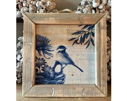 Houten tegel | Schilderijtje | Vogel | Blue Bird | Koolmees | Pimpelmees | Schilderij | Wooden tile | Woonaccessoires | Woonaccessoire | Wandhanger | Wand decoratie | Kunst | Schilderkunst | Decoratie | Landelijk | Sfeer | Delfts Blauw stijl | Living