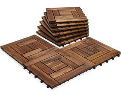 Houten tegels van acacia-hardhout, in elkaar grijpend, 10 lamellen terras, tuin, balkon, whirlpool tegels, vierkant, 30 cm