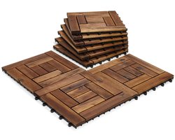 Houten tegels van acacia-hardhout, in elkaar grijpend, 10 lamellen terras, tuin, balkon, whirlpool tegels, vierkant, 30 cm