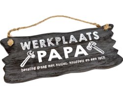 Houten Tekstbord Woon Decoratie Cadeau Werkplaats Papa - Grijs