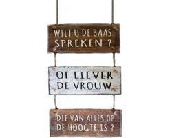 Houten Tekstplank / Tekstbord 30x20 cm "Wilt u de baas spreken?" - Kleur Antique White en Naturel
