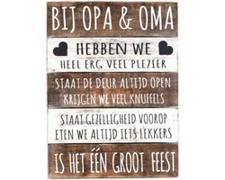 Houten Tekstplank / Tekstbord 40x30cm "Bij Opa & Oma..." - Kleur Naturel en Antique White