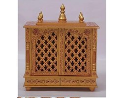 Houten Tempel - Religieus Meubel - Thuis Decoratie - Handgemaakt Ontwerp - 20x12x24 Inch - Goud Wit