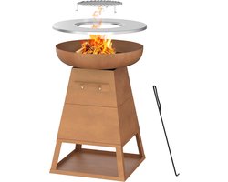 Houten Terrasverwarmer met Plancha Grillplaat - Buitenhaard & BBQ Combinatie