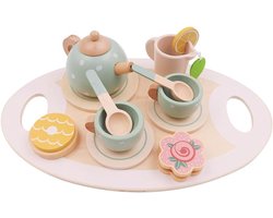 Houten Thee Set - Pretend Play Thee Party - Spelen Voedsel Dessert Lade - Theepot Keuken Accessoires - Kinderspeelgoed