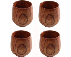 Houten theekopjes - 4 stuks - Houten theekopjes, koffiekopjes, wijnglazen - Geschikt voor het drinken van warme dranken zoals thee, koffie, wijn en bier - Inhoud 100-200 ml