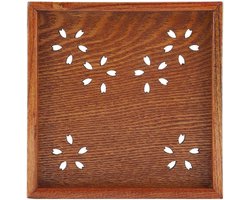 Houten Theetafel met Holle Bloemenprint voor Maaltijden en Aperitiefjes (18 x 18 cm) - Perfect voor Feestjes en Gezellige Avonden