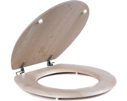 Houten Toiletbril - 18 Inch, Roestvrijstalen Schanieren, Eenvoudig Schoon te Maken, Standaard Formaat Toiletbril, Inclusief Bevestigingsmaterialen, Geen Gereedschap Nodig, Eenvoudige Montage, 37 x 43cm, D-vormig Ovalen