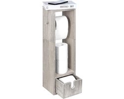 Houten Toiletrolhouder - Met Opslagkast - Badkamer Organisatie - Rustieke Grijze Afwerking - Met Plank - Grijs