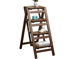 Houten trapje - Opvouwbare ladder - Huishoudelijk gebruik - Duurzaam ontwerp - 120 kg draagvermogen - Licht walnoot