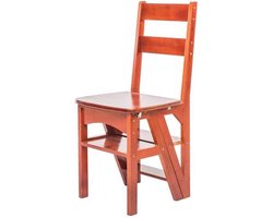 Houten Trapkruk - Keukenladder Stoel - Veilig Bereiken - Massief Hout - 4 Treden - Lichte Walnoot