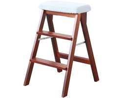 Houten Trapladder - Opvouwbare Kruk - Keuken Hulp - 3 Brede Treden - Draaglast 150kg - Blauw