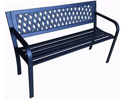 Houten tuinbank met stalen frame en rugleuning