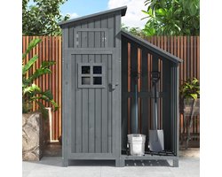 Houten Tuinhuis met Schuifdeur en Zadeldak - 124x46x174 cm Opslag voor Tuin en Buiten