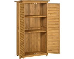 Houten tuinkast - Buitenkast met bitumen dak - 87 x 46.5 x 160 cm - Gereedschapskast met 3 planken - tuinhuisje met lamellen - Natuurlijk hout