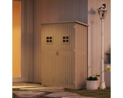 Houten Tuinkast - Tuinberging Met Planken En Dubbele Deuren - Lichtgrijs - Gereedschapskast Met Dak En Ramen