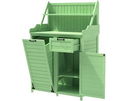 Houten tuinkast, tuinkast met planken, buitenkast, tuinkast, gereedschapsschuur, terraskast, balkonkast, gereedschapsschuur, tuinmeubelen, groen