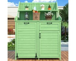 Houten tuinkast, tuinkast met planken, buitenkast, tuinkast, gereedschapsschuur, terraskast, balkonkast, gereedschapsschuur, tuinmeubelen, groen