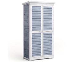 Houten Tuinkast – Tuinkast Met Schuifdeuren – Tuinberging – Buitenkast – Opbergkast – Grijs – 2-Laags Met Ruime Legplanken – Stevig Houten Materiaal