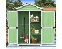 Houten tuinmeubelen voor buiten, opbergschuur, gereedschapsschuur voor tuin, terras, kleurvast, weerbestendig, veilig en zeker, onderhoudsvrij, milieuvriendelijk, groen