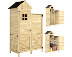 Houten tuinschuur met asfalt dak, dubbele zone en verwijderbare planken, 106x57x167cm, naturel