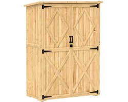 Houten Tuinschuur - Tuinhuis - Tuinkast - 116,5x57x167 cm - met Asfalt Dak en Dubbele Deuren - Gereedschapsschuur - Opslagruimte Tuin - Tuingereedschap Bewaren - Sparrenhout - Lichtbruin