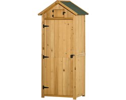 Houten tuinschuur - weerbestendige gereedschapsschuur 77x54 - 2x179cm - tuinhuis met deur - schuin dak - gereedschapskast met planken - tuinschuur voor tuin - terras - geel+groen