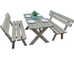 Houten Tuinset PREMIUM – Geïmpregneerde Tuintafel 120 cm + 2 Tuinbanken 120 cm | Weerbestendig & Eenvoudige Montage -Andy