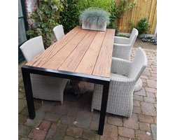 Houten Tuintafel - Afmetingen: 200 x 100 x 76 cm - Hardhout - Buitentafel Terrastafel Tuinmeubel Hout Staal