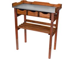 Houten tuinwerktafel - Oppottafel - met zinken blad - vv 3 ruime lades - met extra schap