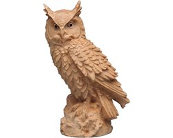 Houten Uil Decoratiebeeldje Voor Boekenplank En Huisdecoratie Bruin, Dieren Sculptuur Voor Kantoor Appartement En Woonkamer, Handgemaakt Decoratief Figuurtje Afmetingen 5x4x10.5 Cm