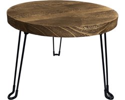 Houten uitklapbare bijzettafel metalen frame van Naturn Living | bijzettafel hout ø 50 cm | bijzettafel bruin | tafeltje | salon tafel | uitklapbaar tafeltje | Bruin