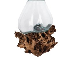 Houten Vaas - Wortel Decoratie - Sfeervol Interieur - Met Gerecycled Glas - 68 x 70 x 45 cm - Bruin