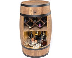 Houten Vat Bar met Wijnhouder en LED Verlichting - Rustieke Barkast 80 x 50 cm