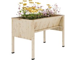Houten verhoogde kruidenbak plantenbak natuurlijke houtkleur op poten | Jardinière voor tuin, terras, patio en balkon | Voor bloemen, groenten en kruiden 122×61×76 cm